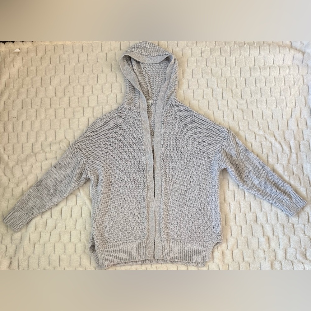 Aerie Women’s Light Gray Knit Hoodie Cardigan Sweater Size M Cotton Blend - Picture 2 of 8